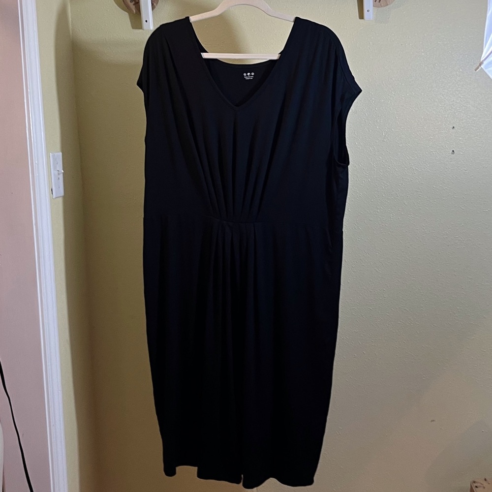 Three Dots Womens V-Neck Dress Black Solid Viscose Spandex Plus 2X VGUC